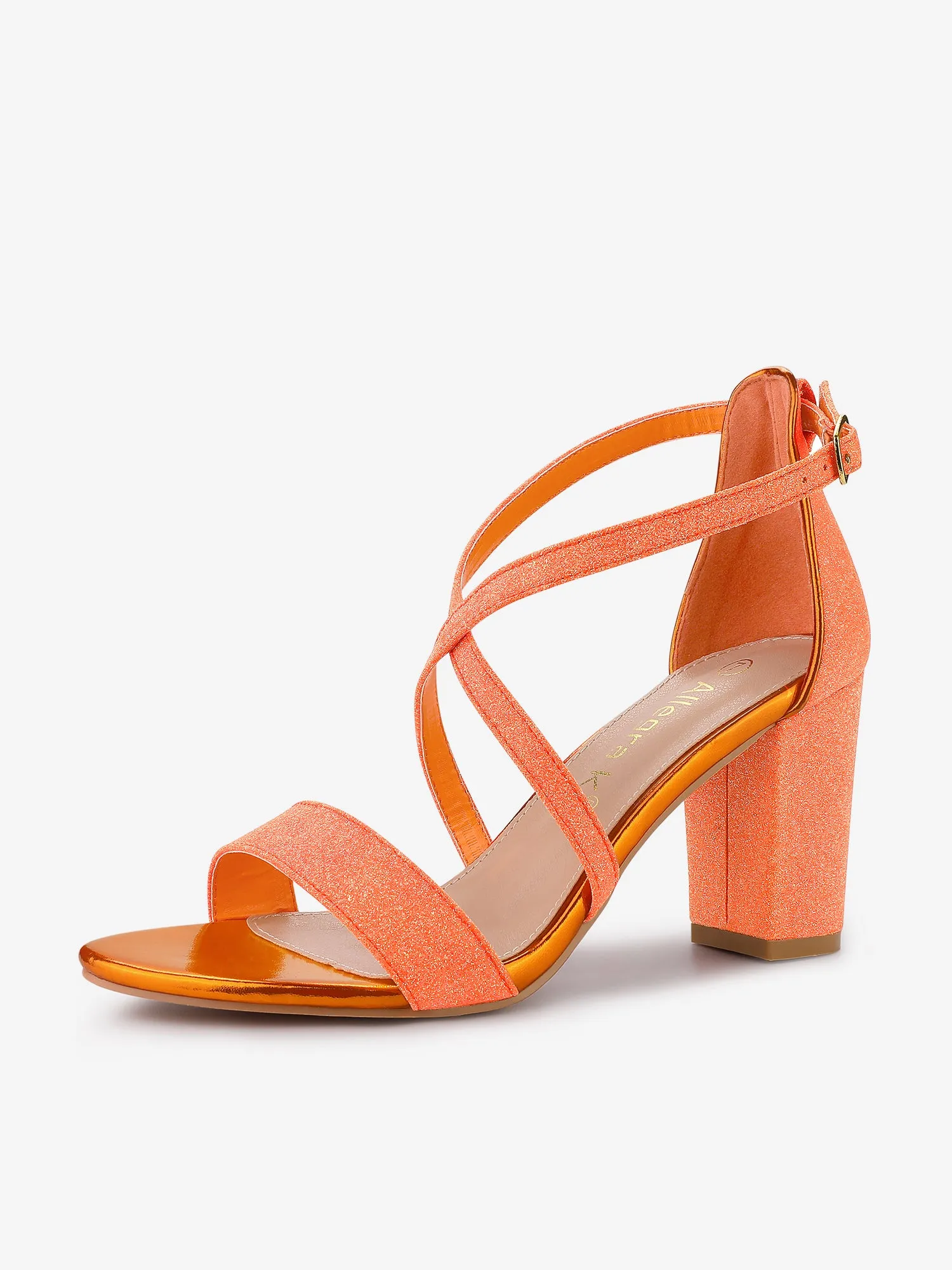 Glitter Crisscross Strap Block Heel Sandals